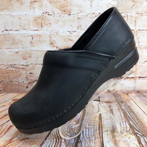 Sanita Shoes - SANITA EU 38 US 7-7.5 Black Leather Stapled Clogs